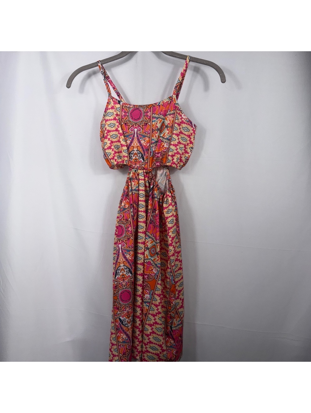SHEIN Girls 10Y Pink Orange Paisley Cutout Maxi Dress